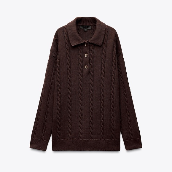 Zara Cotton sweater with lapel collar & long sleeves. Front buttons. Ribbed trim - Picture 2 of 10